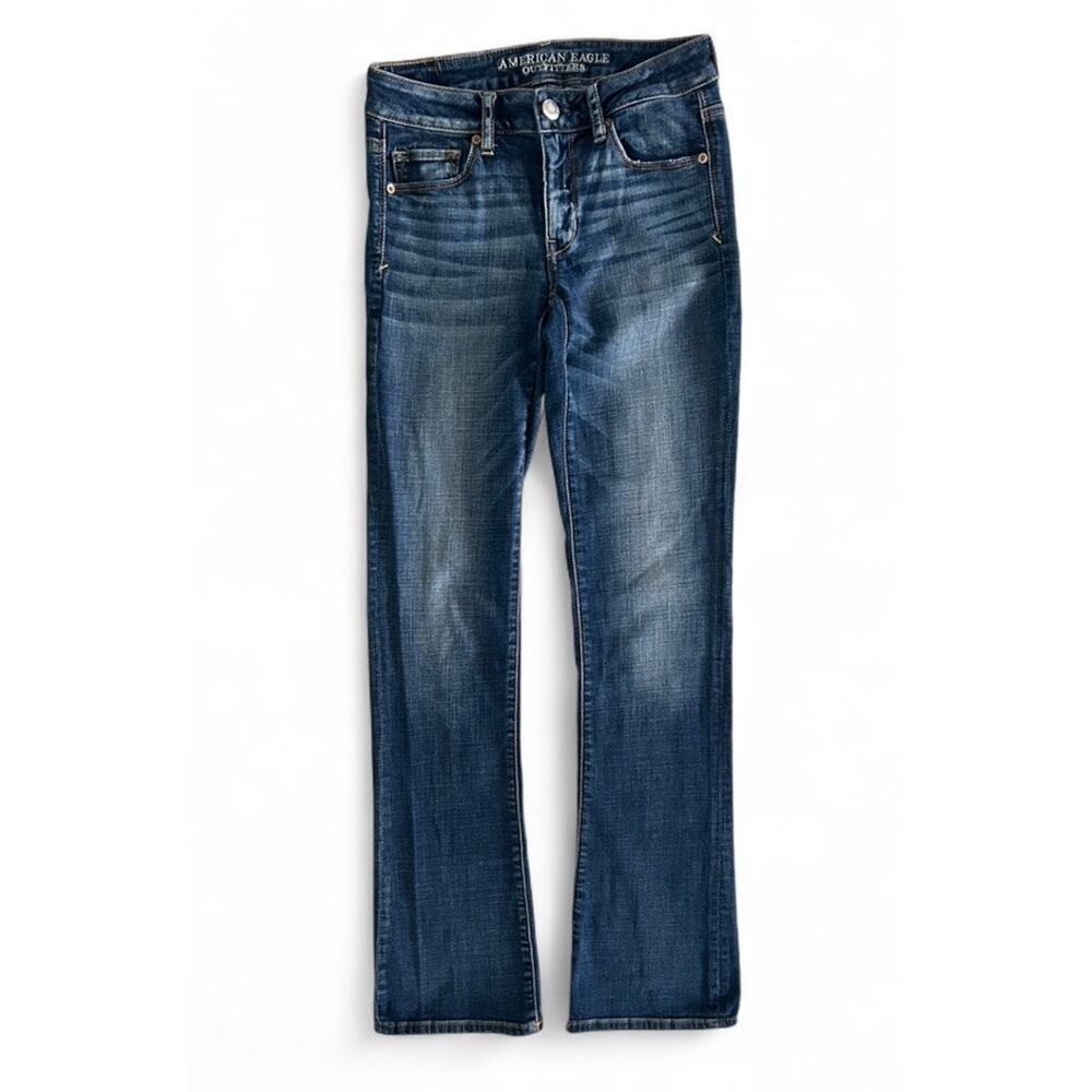 Y2K American Eagle Women’s Blue Denim Bootcut Jeans Skinny Kick Size 4 Long